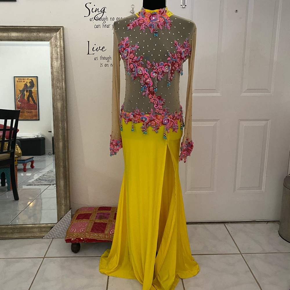 Yellow & pink professional belly dance costume
